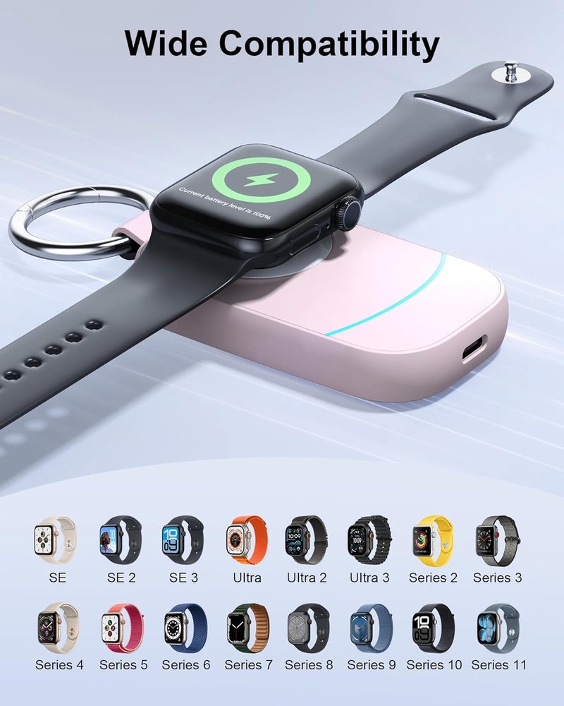 zikker Valentines Day Gifts for Her Pink - Gifts for Women, Wife, Teen Girls - Portable Charger with Keychain for Apple Watch - Image 5